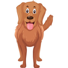 Happy Golden Retriever Dog Waving Paw Standing on Transparent Background Cheerful Cartoon Pet Illustration