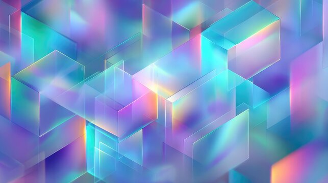 Abstract geometric background with iridescent glass cubes reflecting light
