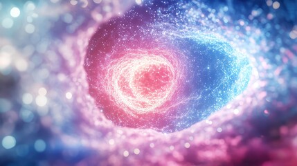 Abstract quantum tunnel with glowing light particles vortex