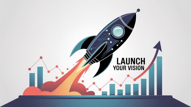 Rocket Launch Concept with Graphs for Vision and Growth - Powered by Adobe