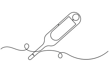 Medical thermometer continuous one line drawing on white background minimalist fever temperature outline vector illustration