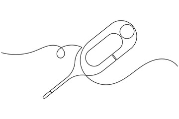 Medical thermometer continuous one line drawing on white background minimalist fever temperature outline vector illustration