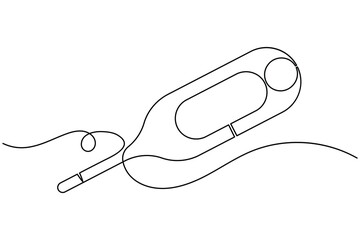 Medical thermometer continuous one line drawing on white background minimalist fever temperature outline vector illustration