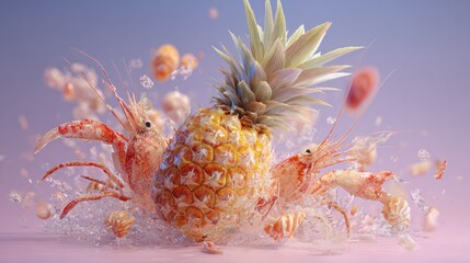 summer vibrations with pineapple and seafood generative ia