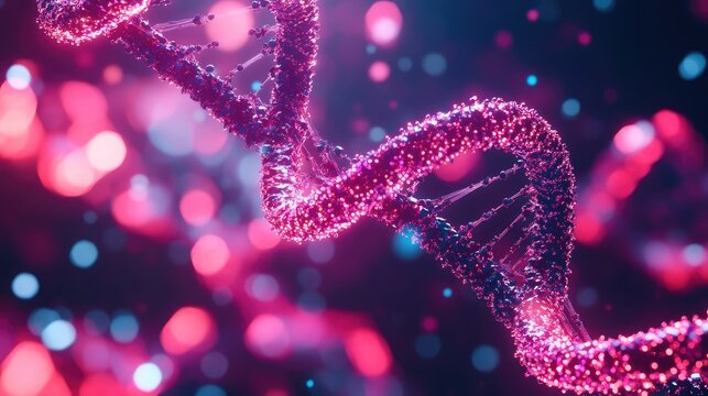 Dna helix structure glowing against abstract bokeh background