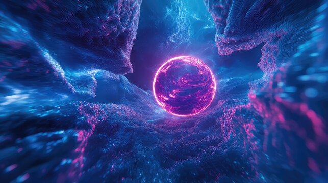 Abstract planet orb glowing in outer space nebula