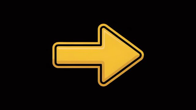 A bright, thick yellow arrow pointing to the right, outlined in black and set against a solid black background.