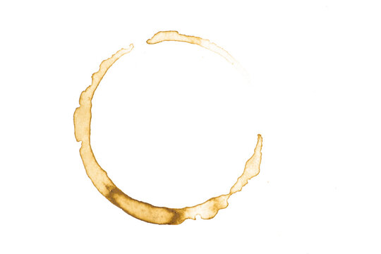 Brown coffee cup stain ring mark on transparent background, ideal for adding a realistic touch to designs