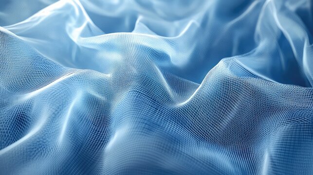 Blue mesh fabric creating abstract wavy surface texture