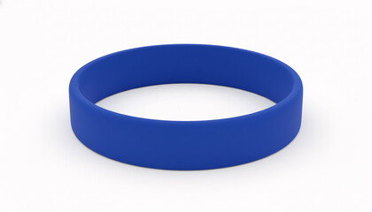 Blank blue rubber wristband bracelet isolated on white. Sport center, gym or swimming pool silicone bracelet