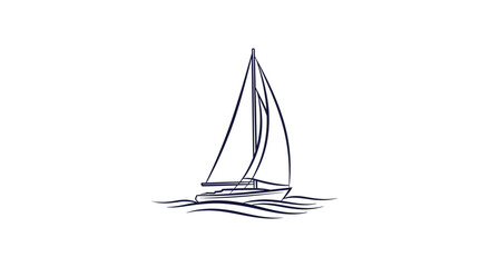 A minimalist hand-drawn sketch of a sailboat with sails on water, depicted with simple lines on a white background.