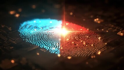 Dynamic fingerprint scanning animation with digital security tech, a mesmerizing futuristic cyber identity authentication and access control video - Powered by Adobe