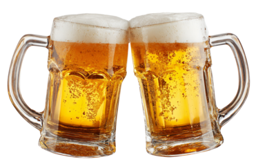 Two beer mugs clinking