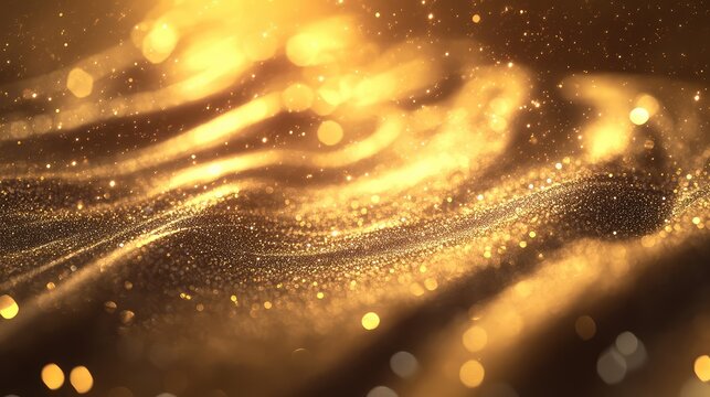 Gold glitter particles flowing abstract background with bokeh - Powered by Adobe