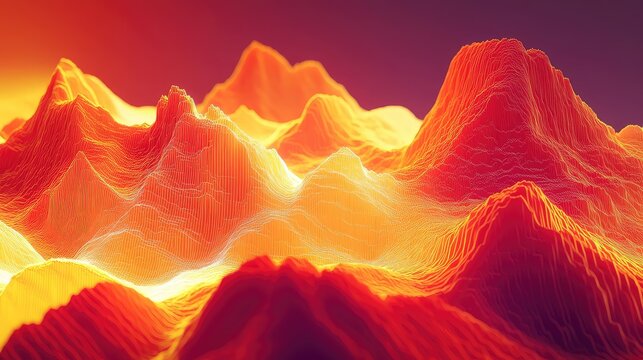 Data visualization showing abstract glowing mountains landscape