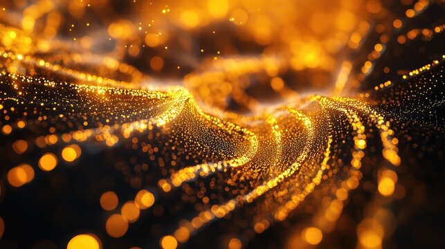 Flowing golden glitter particles creating abstract energy waves