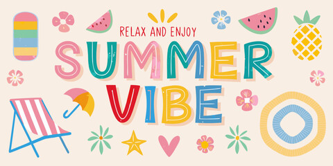 Relax and enjoy summer vibe with fun tropical fruits and beach elements