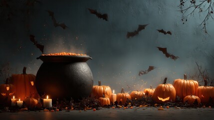 vibrant halloween background featuring pumpkins bats and a spooky cauldron for festive decorations and party invitations