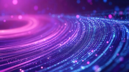 Abstract glowing particle streams flowing in digital wave