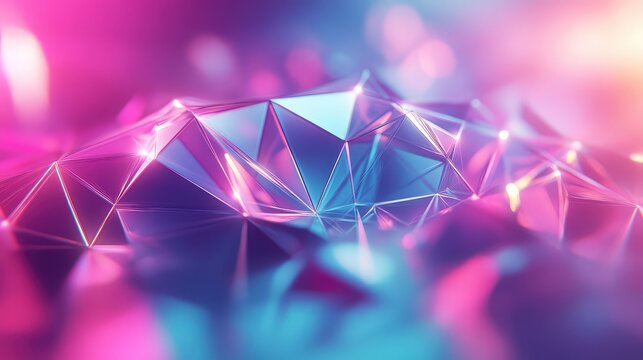 Abstract geometric network connecting neon blue and pink lights