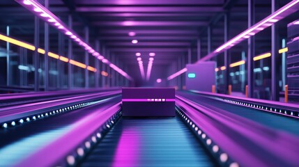 Fototapeta premium Automated logistics warehouse distributing package on conveyor belt