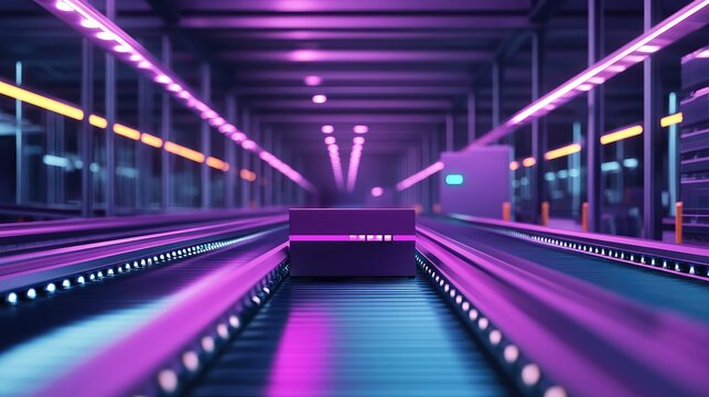 Automated logistics warehouse distributing package on conveyor belt