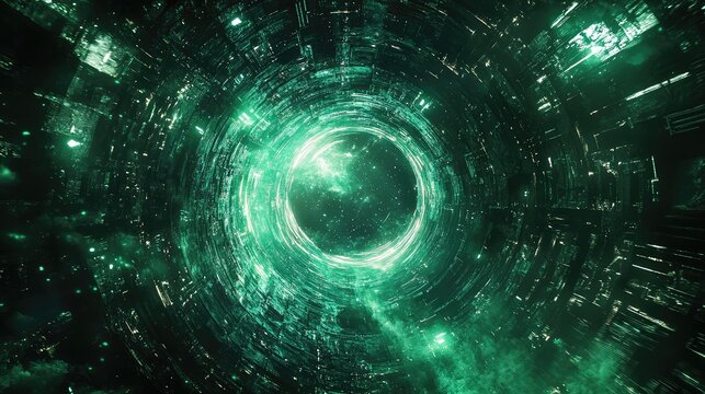Futuristic wormhole creating interdimensional space travel tunnel - Powered by Adobe