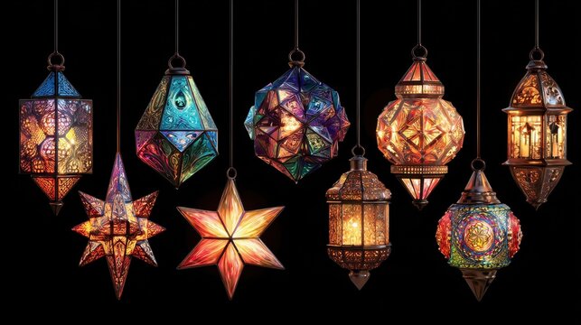 parol christmas lantern set including traditional capiz multicolored and modern designs isolated festive holiday decor collection