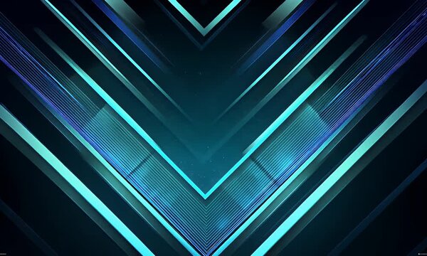 Abstract geometric background with glowing cyan and blue lines forming a sharp chevron pattern on a dark backdrop with subtle light effects