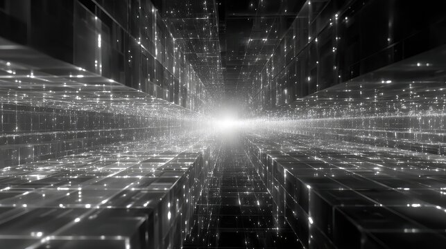 Digital data tunnel cyberspace technology background connecting light