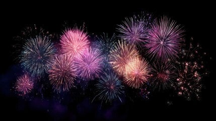 amazing holiday colorful fireworks display full frame sparks colored stars nebula black night sky comets festive wallpaper copy space