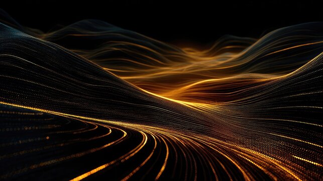 Digital data flowing across abstract wave particle landscape