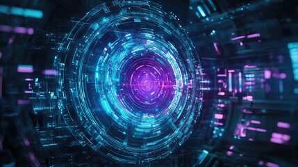 Futuristic digital data tunnel analyzing advanced information