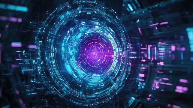 Futuristic digital data tunnel analyzing advanced information