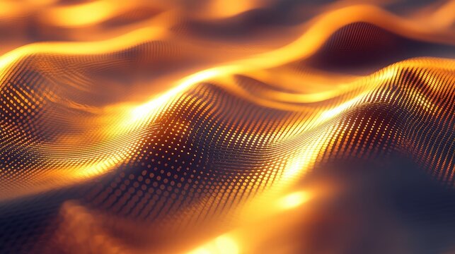 Abstract gold digital wave grid glowing light
