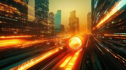 High speed future city with digital data flowing