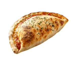 Delicious baked calzone with tomato sauce