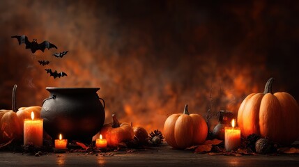 vibrant halloween background featuring pumpkins bats and a spooky cauldron for festive decorations and party invitations