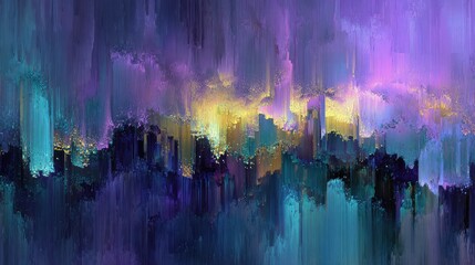 Abstract pixel city glowing digital urban landscape art