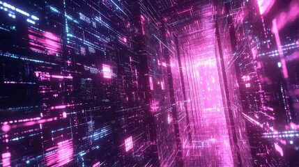 Digital data flowing through abstract futuristic network corridor