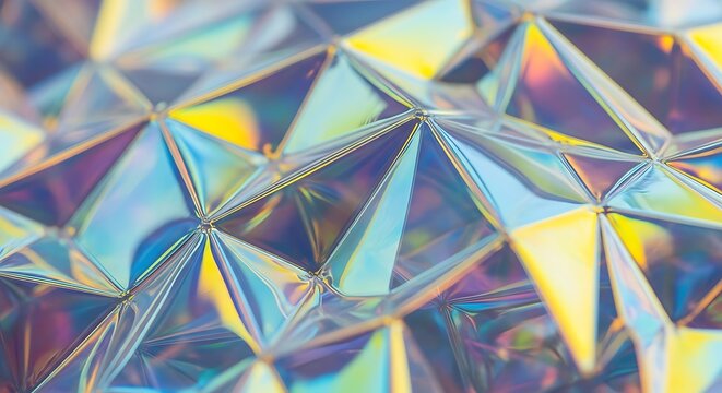 Abstract holographic iridescent foil texture with geometric pattern, creating a futuristic and modern design for various creative projects