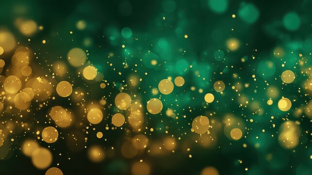 abstract blur bokeh banner background gold bokeh on defocused emerald green background - Powered by Adobe