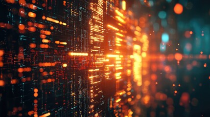 Digital network data flowing through futuristic circuit board