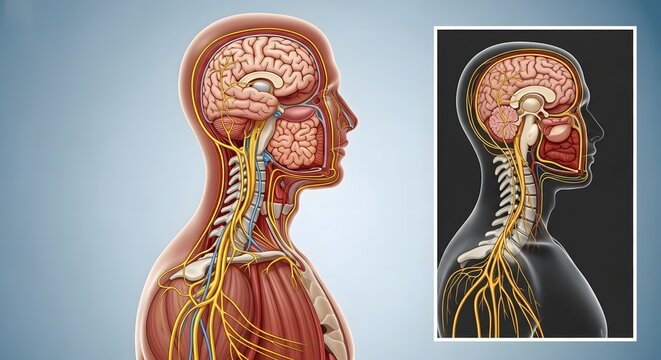 Central nervous system anatomy, Human Brain Anatomy and Nervous System Cross Section, Detailed I