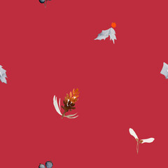 Watercolor Christmas Botanical Seamless Pattern
