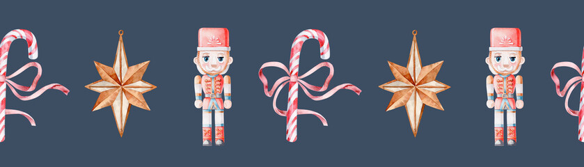  Vintage Nutcracker Christmas Border with Candy Canes and Stars