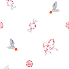 Christmas Candy Pattern with Holly and Peppermint