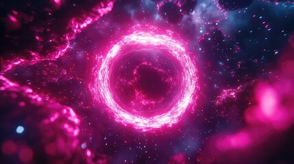 Obraz premium Glowing pink portal in vast outer space nebula