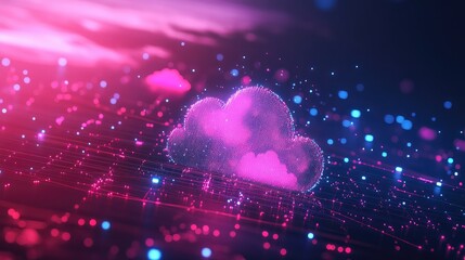 Cloud computing data network connecting abstract digital particles