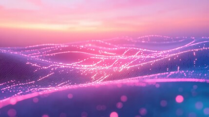 Digital data flowing across abstract technology network waves